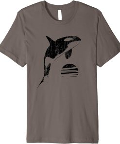 Orca Whale Jumping Sunset Retro Vintage Orca Graphic Premium T-Shirt