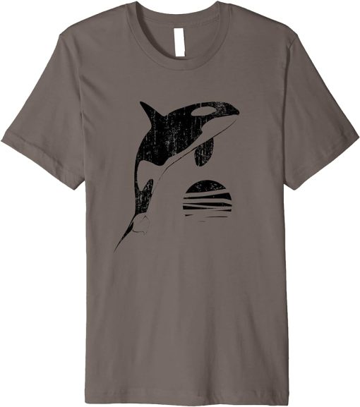 Orca Whale Jumping Sunset Retro Vintage Orca Graphic Premium T-Shirt