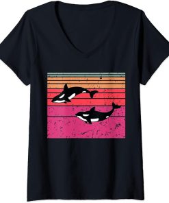 Womens Orca Killer Whale Retro Gift V-Neck T-Shirt