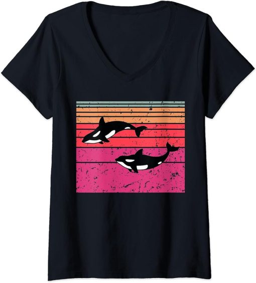 Womens Orca Killer Whale Retro Gift V-Neck T-Shirt