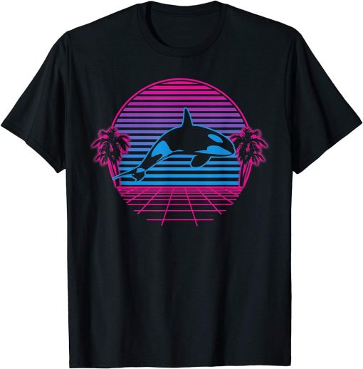 Killer Whale Orca Sea Ocean Retro Vintage Sunset Grid Gift T-Shirt