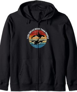 Retro Vintage Orca Family, I Like Orcas More Than People. Zip Hoodie